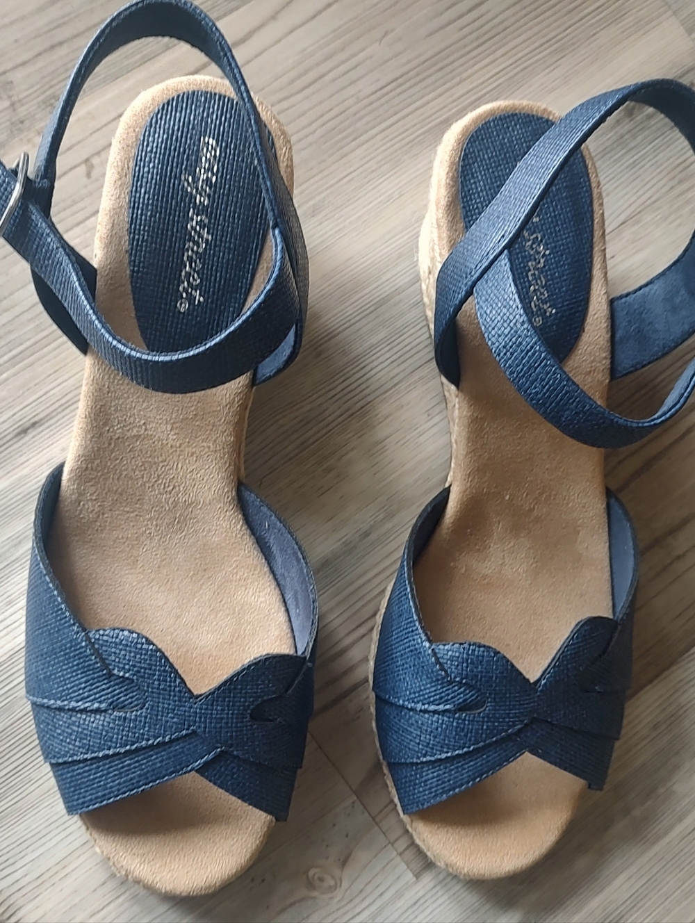 Easy Spirit Navy Blue Strappy Wedge Sandals